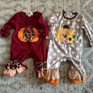 Set of 2 Baby girl pumpkin outfits 0/3 months Marie Nicole